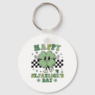 Groovy Happy St Patricks Day Shamrock Clover For W Key Ring