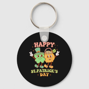 Groovy Happy St Patricks Day Shamrock Clover For W Key Ring