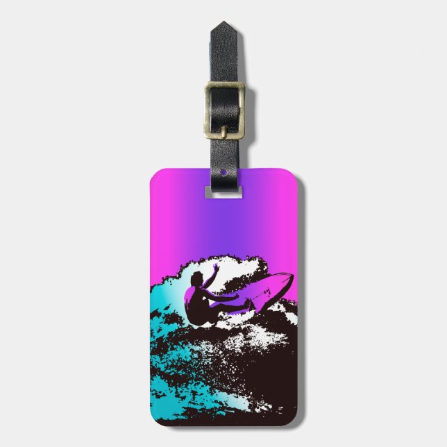Groovy Hawaiian Surfer 1960's Retro Graphic Luggage Tag (Front Vertical)
