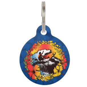 Groovy Hawaiian Surfer 1960s Retro Graphic Pet Tag