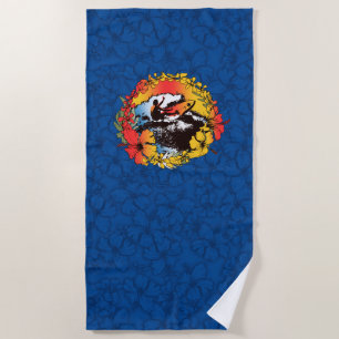 Groovy Hawaiian Surfer 1960s Retro Hibiscus -Navy Beach Towel