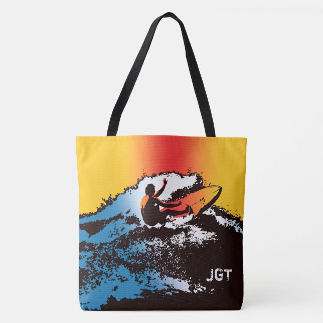 Groovy Hawaiian Surfer 60s Retro MonogramBeach Bag (Front)