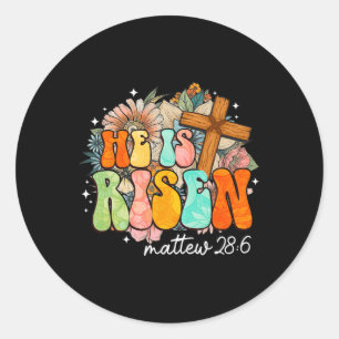 Groovy He Is Risen Cross Jesus Religious Easter Ch Classic Round Sticker