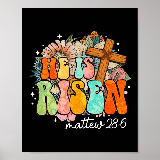 Groovy He Is Risen Cross Jesus Religious Easter Ch Poster (Front)