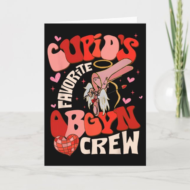 Groovy Heart Disco Cupid's Favorite Obgyn Crew Val Card (Front)
