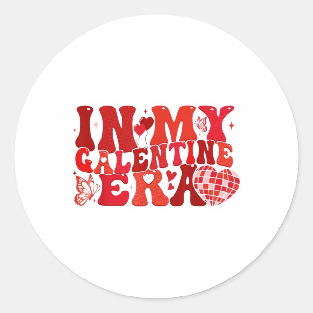 Groovy Heart In My Galentine Era Valentines Day Wo Classic Round Sticker (Front)