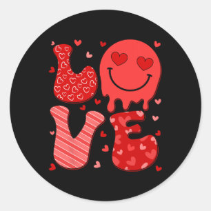 Groovy Heart Love Valentines Day Mens Womens Kids Classic Round Sticker