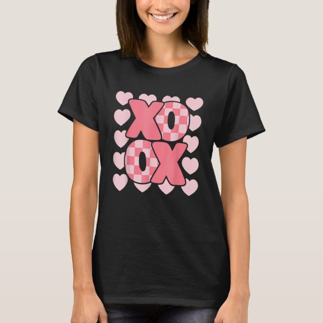 Groovy Heart Valentine's Day For Couple Xoxo Valen T-Shirt (Front)