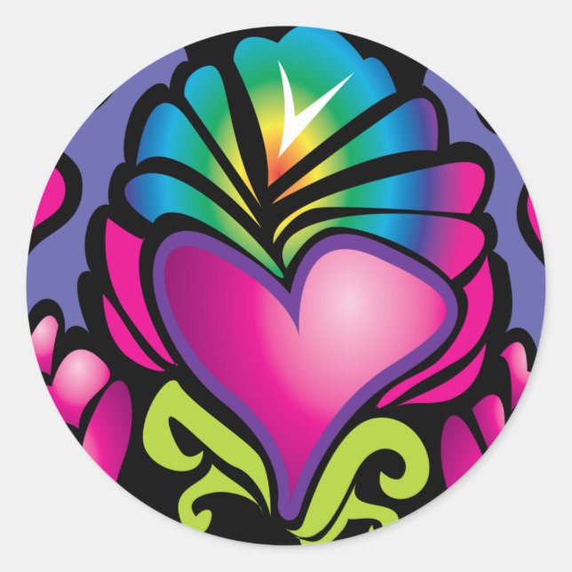 groovy heart wave classic round sticker (Front)