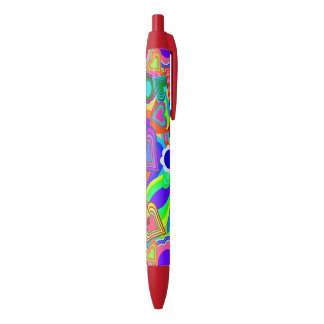 Groovy Hearts Flowers Black Ink Pen