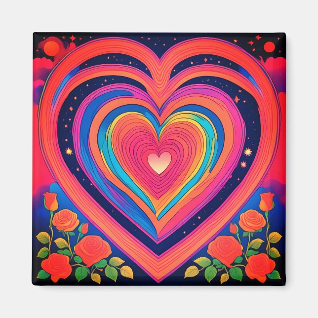 groovy Hearts & Galactic Roses Magnet (Front)