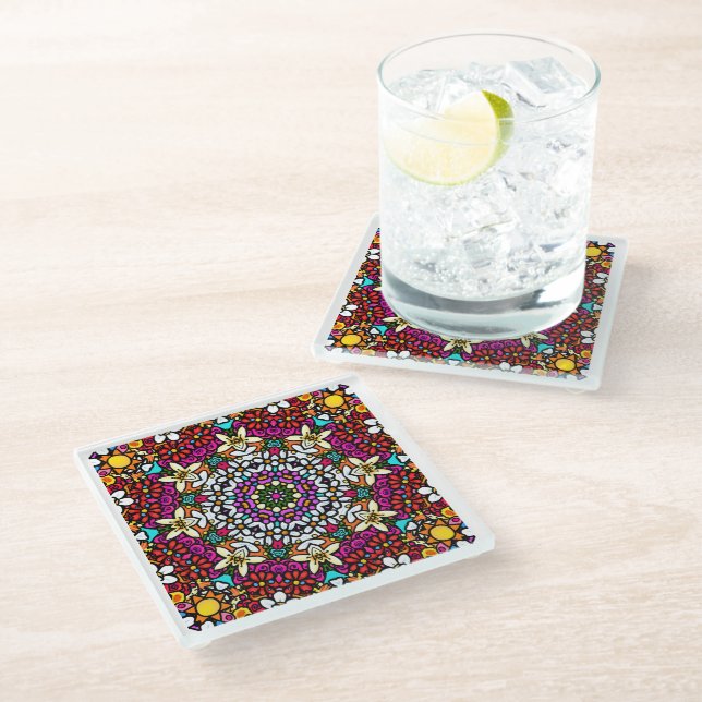 Groovy Heavenly Flower Power Glass Coaster (Angled)