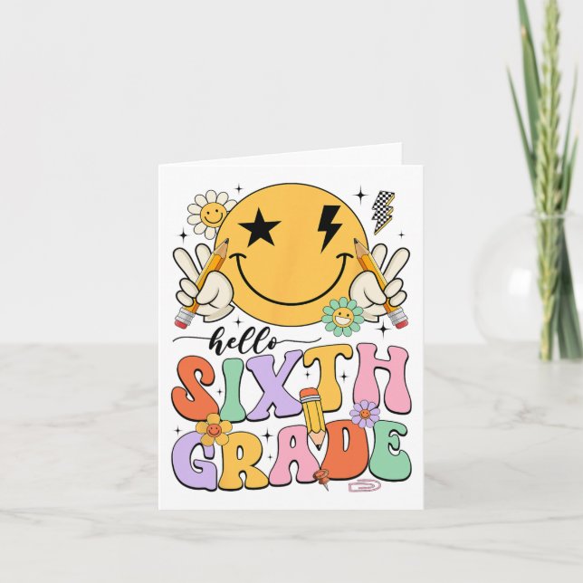 Groovy Hello 6th Grade First Day Of School Boys Gi Card (Front)