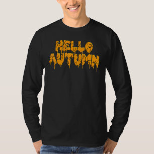 Groovy Hello Autumn Halloween Dripping Style Happy T-Shirt