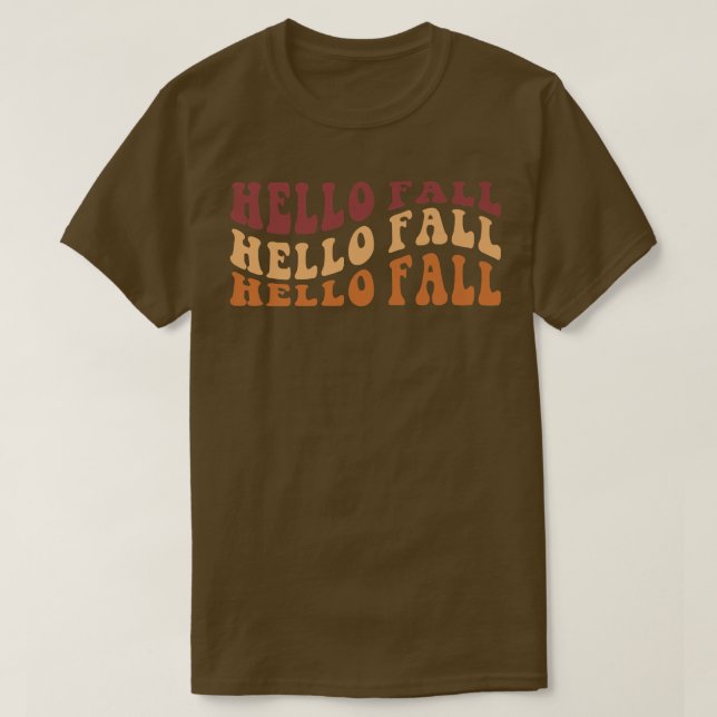 Groovy Hello Fall Autumn It's Fall Thanksgiving Fa T-Shirt (Design Front)