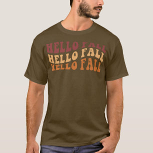 Groovy Hello Fall Autumn It's Fall Thanksgiving Fa T-Shirt