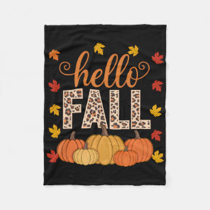 Groovy Hello Fall Autumn Maple Leaves Pumpkin Leop Fleece Blanket