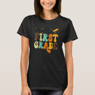 Groovy Hello First Grade Vibes Retro Teachers Back T-Shirt
