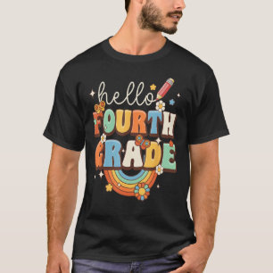 Groovy Hello Fourth Grade Vibes Retro Teacher Back T-Shirt