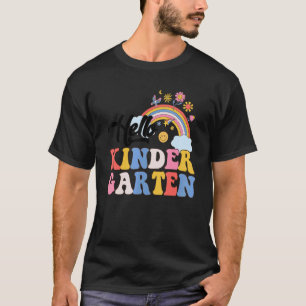 Groovy Hello Kindergarten Rainbow Teachers Student T-Shirt