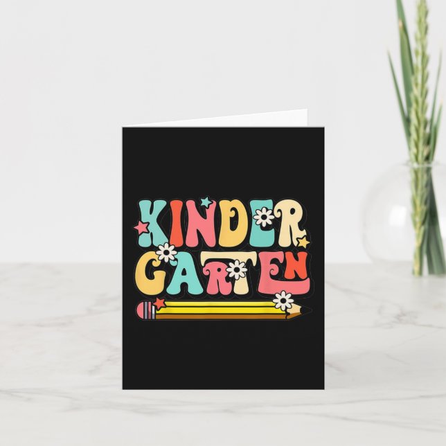 Groovy Hello Kindergarten Vibes Retro Teacher Back Card (Front)
