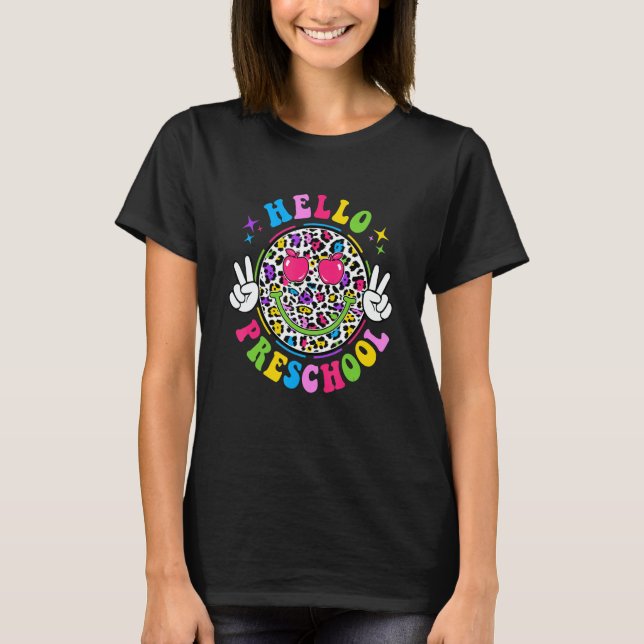 Groovy Hello Preschool Vibes Retro Teachers Back T T-Shirt (Front)