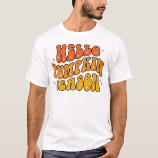 Groovy Hello Pumpkin Season Retro Autumn Sparkle T-Shirt