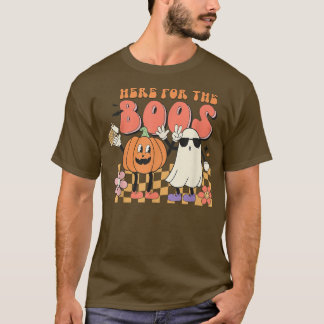 Groovy Here For The Boos Pumpkin Ghost Retro Face  T-Shirt
