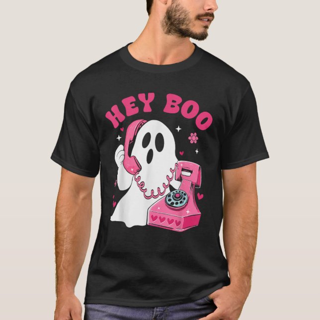 Groovy Hey Boo Cute Ghost Funny Halloween Mens Wom T-Shirt (Front)