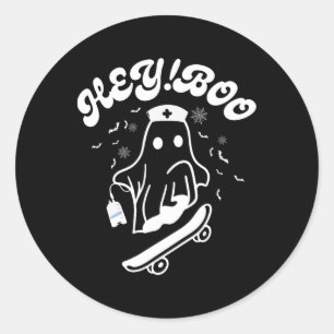 Groovy Hey Boo Nurse Ghost Funny Halloween Mens Wo Classic Round Sticker