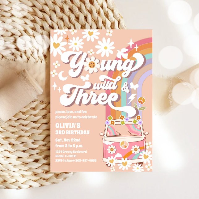 Groovy Hippie 3rd Birthday Invitation (Creator Uploaded)