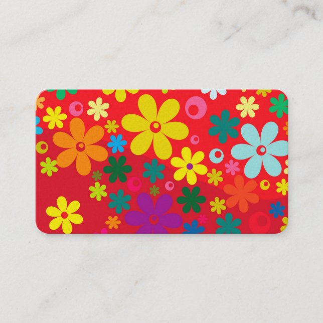 Groovy Hippie Colourful Flowers Love Peace Pattern Business Card (Front)