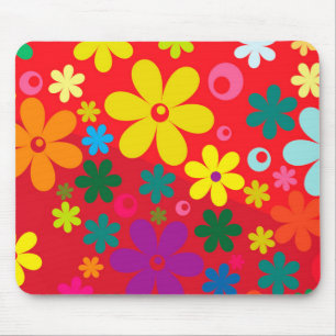 Groovy Hippie Colourful Flowers Love Peace Pattern Mouse Pad
