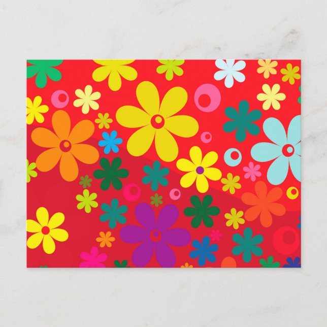 Groovy Hippie Colourful Flowers Love Peace Pattern Postcard (Front)