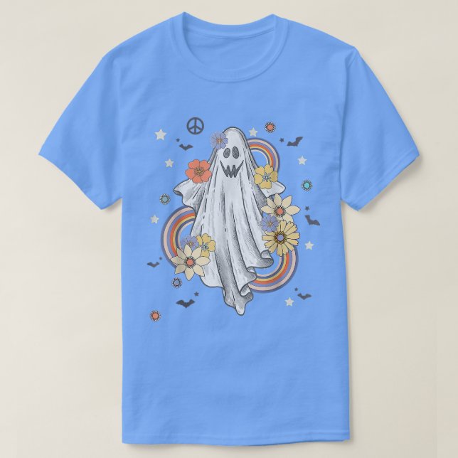 Groovy Hippie Decorations Floral Ghost Halloween  T-Shirt (Design Front)