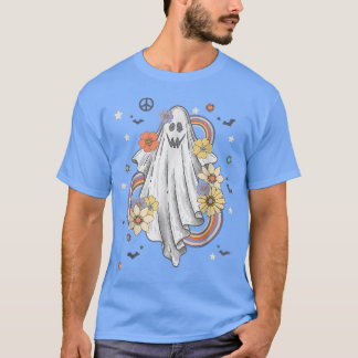 Groovy Hippie Decorations Floral Ghost Halloween  T-Shirt