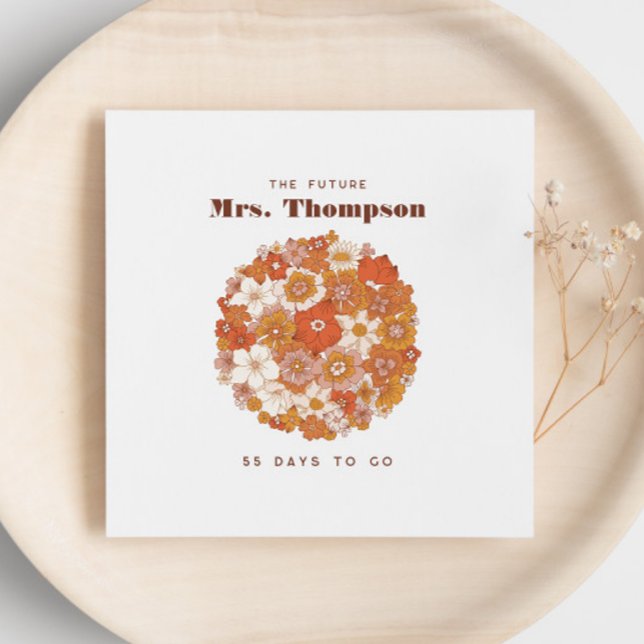 Groovy Hippie Floral Pink Orange Bridal Shower Napkin (Creator Uploaded)