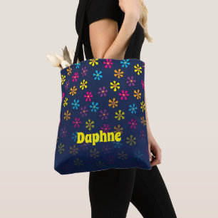 Groovy Hippie Flower Shower Custom Name Tote Bag