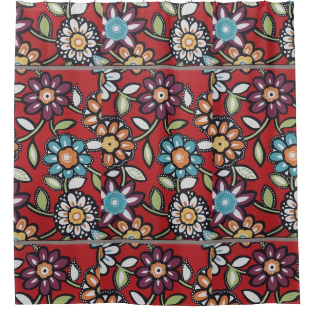 groovy hippie flowers shower curtain (Front)