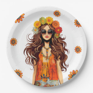 Groovy Hippie Hippy 1970s Themed Birthday Party Paper Plate