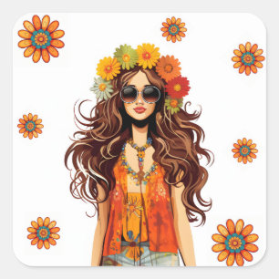 Groovy Hippie Hippy 1970s Themed Birthday Party Square Sticker