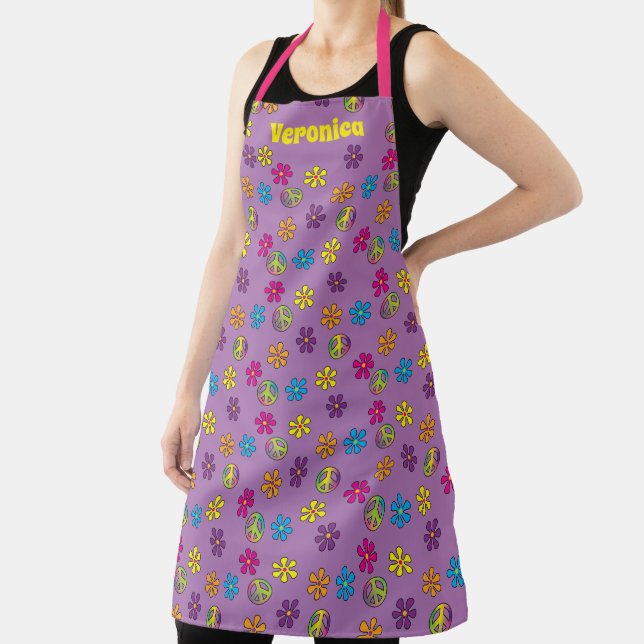 Groovy Hippie Peace and Flower Shower Apron (Insitu)