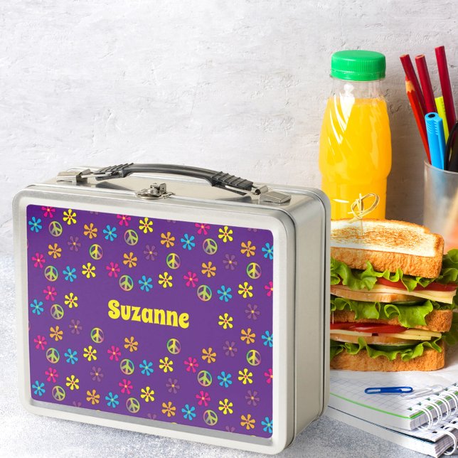 Groovy Hippie Peace and Flower Shower Metal Lunch Box (Creator Uploaded)