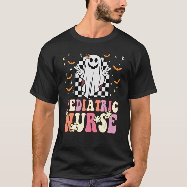 Groovy Hippie Pediatric Nurse Ghost Retro 70s 80s  T-Shirt (Front)