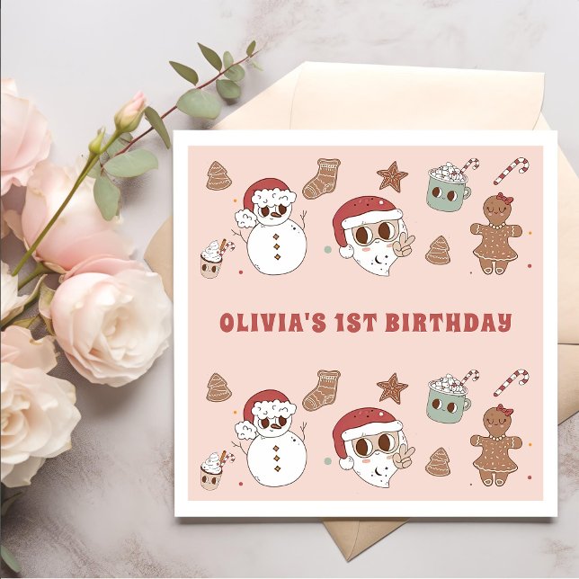 Groovy Hippie Santa Christmas Birthday  Napkin (Creator Uploaded)