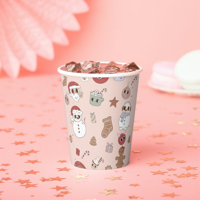 Groovy Hippie Santa Christmas Birthday Party Paper Cups (Insitu)