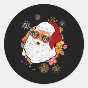 Groovy Hippie Santa Claus Floral Peace Sign Retro Classic Round Sticker