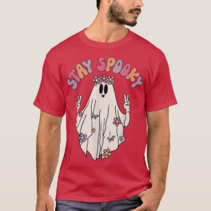 Groovy Hippie Stay Spooky Vibes Retro Floral Ghost T-Shirt