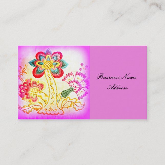 groovy hippie-style palm tree pink business card (Front)