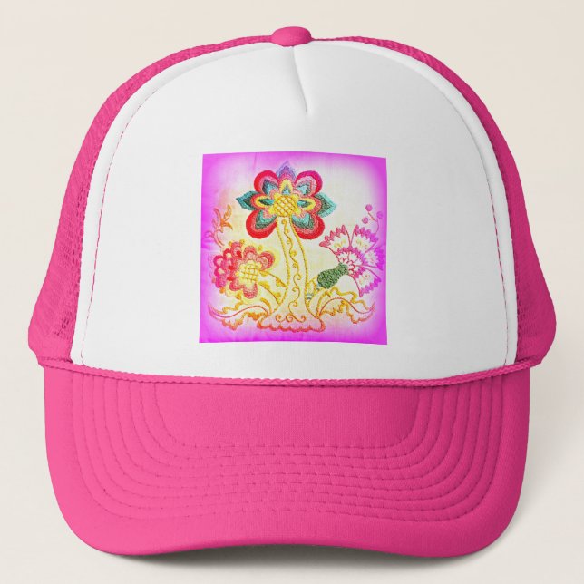 groovy hippie-style palm tree pink hat (Front)